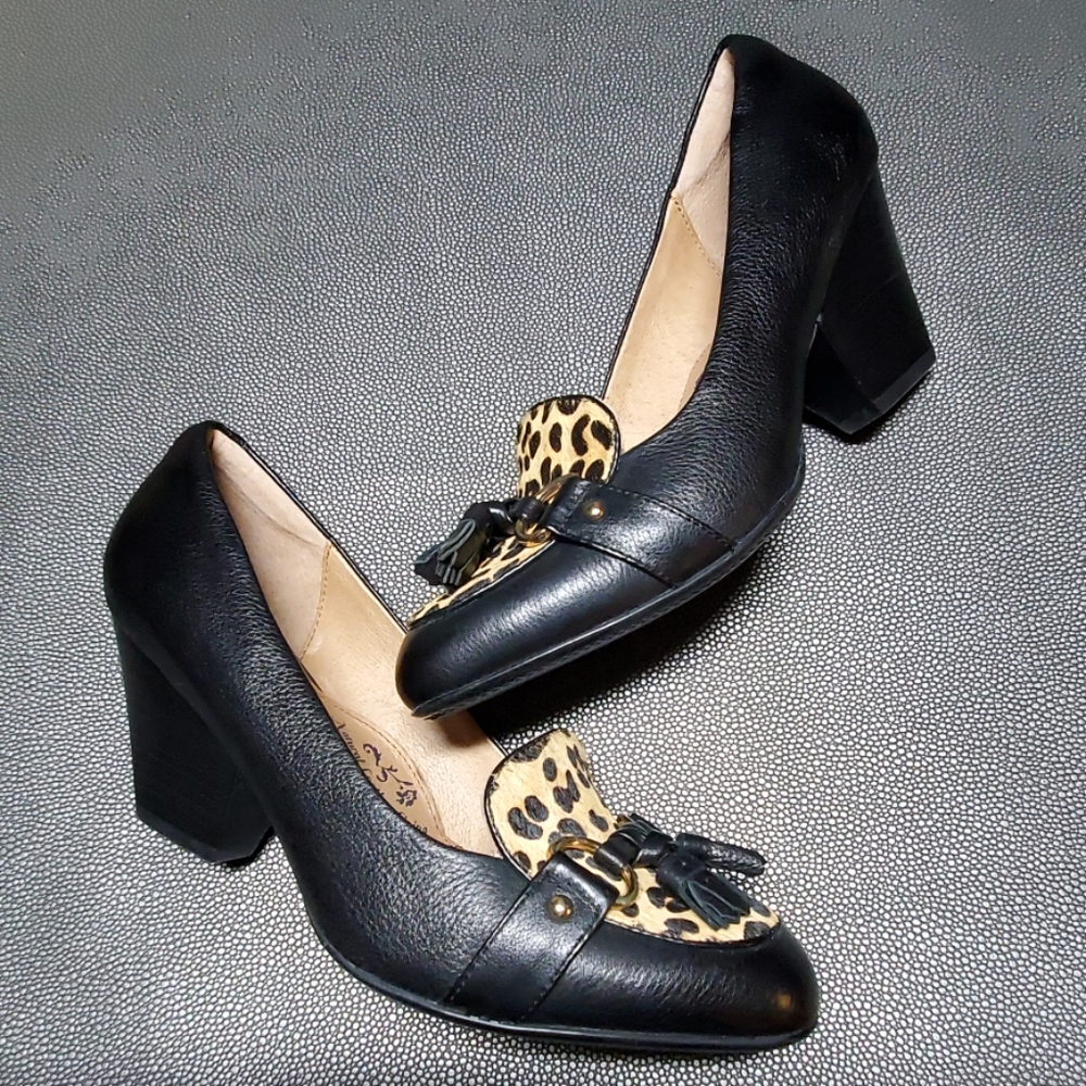 Sofft Aldora Calf Hair Leopard Tassel Loafer Pumps